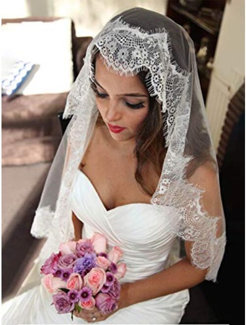Bmirth Bride Wedding Veil White 60" Long Ballet Length Bridal Tulle Hair Accessorries with Comb and Lace Edge