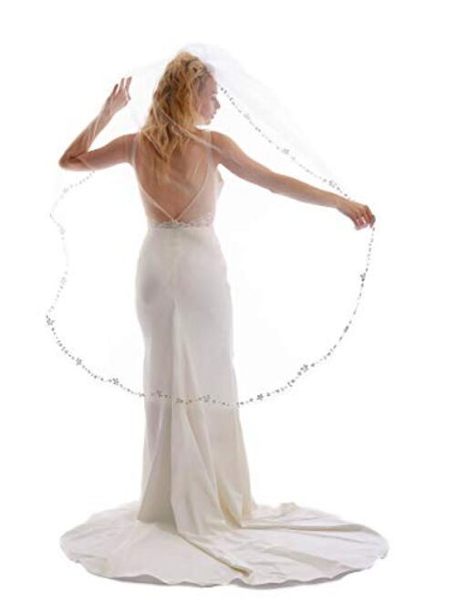Passat 1T Heavily Beaded Ballet Wedding Veils with Floral Rhinestone Long Crystal bridal veil VL-1006