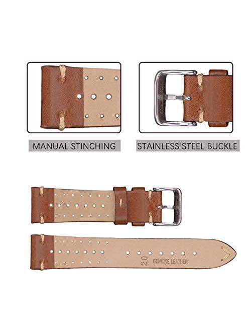 Rally Racing Leather Watch Band for Men,EACHE Leather Watch Bands Handmade Suede Leather Sport Perforated Watch Straps 18mm 20mm 22mm