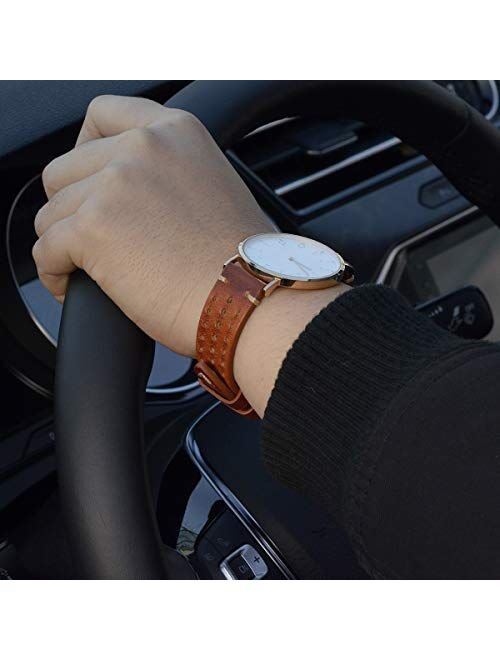 Rally Racing Leather Watch Band for Men,EACHE Leather Watch Bands Handmade Suede Leather Sport Perforated Watch Straps 18mm 20mm 22mm