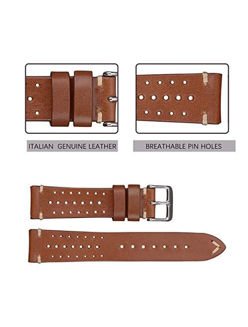 Rally Racing Leather Watch Band for Men,EACHE Leather Watch Bands Handmade Suede Leather Sport Perforated Watch Straps 18mm 20mm 22mm