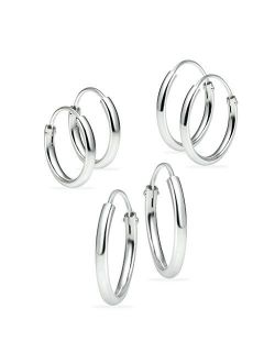 Silverline Jewelry 3 Pairs Sterling Silver 10mm 12mm 14mm Small Endless Continuous Unisex Hoop Earrings for Cartilage Nose and Lips