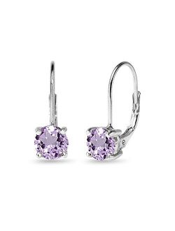 Sterling Silver Round-Cut Genuine or Created 6mm Gemstones Classic Leverback Earrings