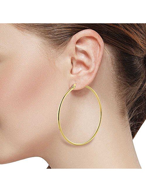 Gem Stone King 2inches Stunning Stainless Steel Yellow Gold Plated Hoop Earrings (50mm Diameter)