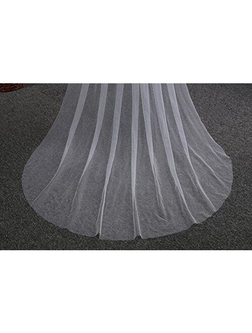 Bridalvenus Wedding Veil Bridal Cathedral Veil Chapel Veil with Comb (118 inches, One Tiers Veil)