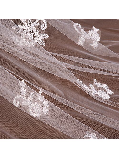 Babyonlinedress Applique Lace Edge Cathedral Wedding Bidal Veil+Comb