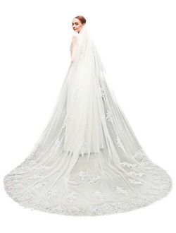 EllieHouse Women's 1 Tier Cathedral Sequin Lace Wedding Bridal Veil With Comb L81