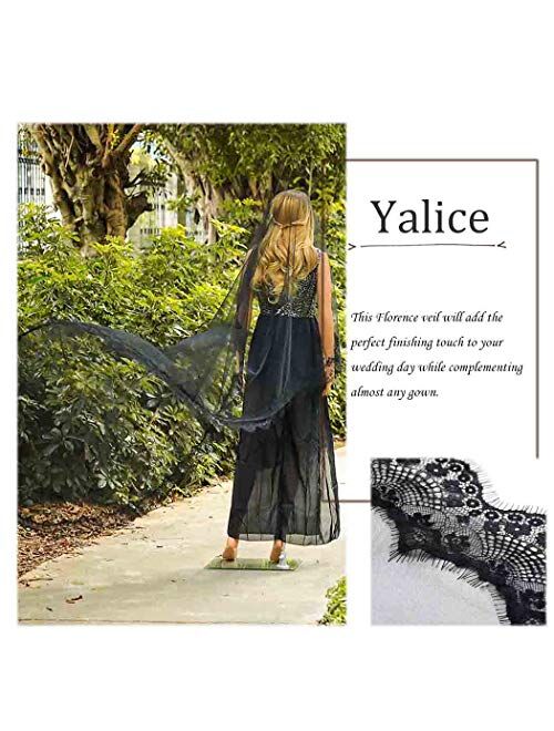 Yalice Women's Vintage Lace Bride Wedding Veil 1 Tier Long Cathedral Length Bridal Veils Soft Tulle Hair Accessories