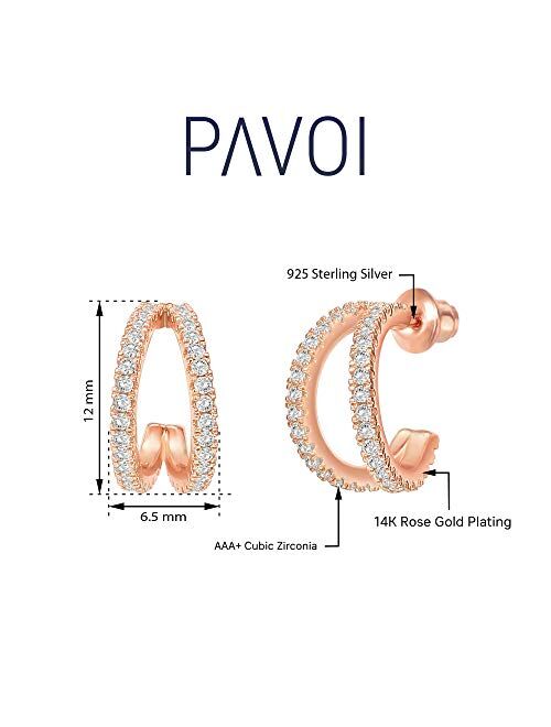 PAVOI 14K Gold Plated Sterling Silver Split Hoop Huggie Earrings in Rose Gold, White Gold and Yellow Gold