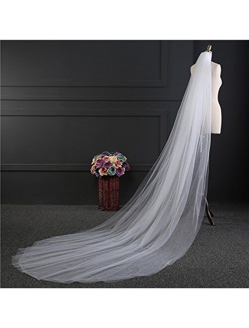 U-Hotmi 2 Tier Long Cathedral Wedding Bridal Veil with Comb