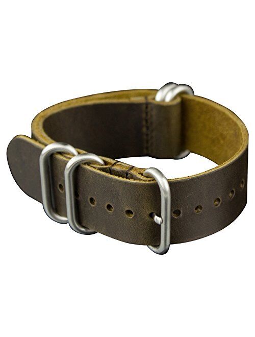 INFANTRY 20mm 22mm Genuine Leather Watch Band 5 Rings Black Brown Watch Strap Stainless Steel Buckle