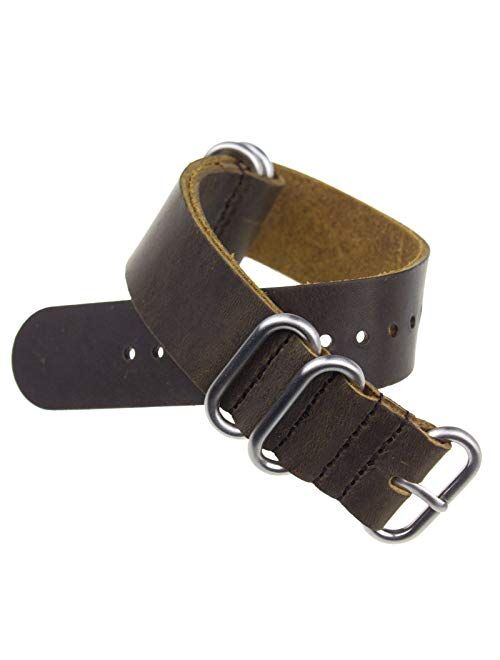 INFANTRY 20mm 22mm Genuine Leather Watch Band 5 Rings Black Brown Watch Strap Stainless Steel Buckle