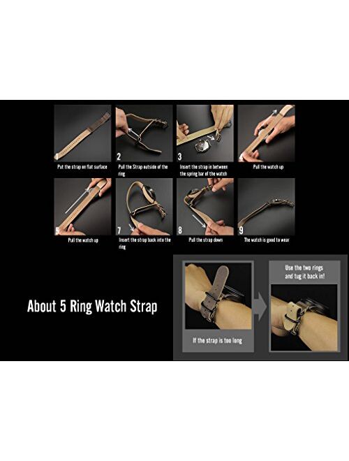 INFANTRY 20mm 22mm Genuine Leather Watch Band 5 Rings Black Brown Watch Strap Stainless Steel Buckle