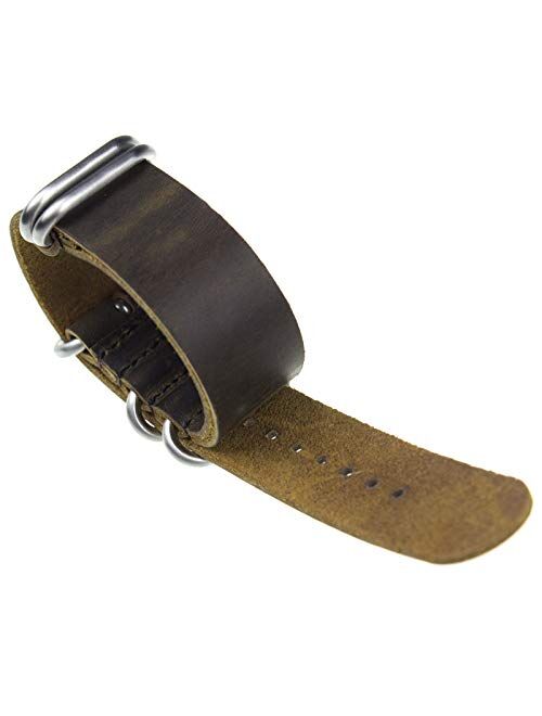 INFANTRY 20mm 22mm Genuine Leather Watch Band 5 Rings Black Brown Watch Strap Stainless Steel Buckle