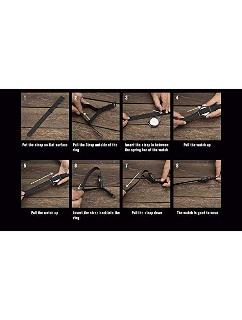 INFANTRY 20mm 22mm Genuine Leather Watch Band 5 Rings Black Brown Watch Strap Stainless Steel Buckle