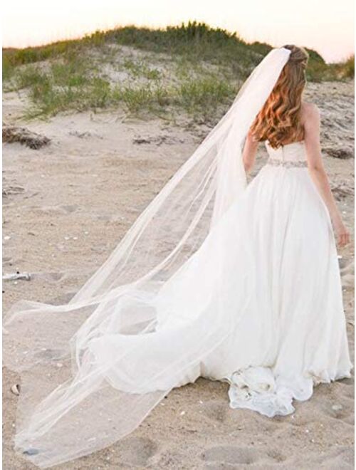 Whisttle Bride Wedding Veil 118" Long Cathedral Length Bridal Tulle Hair Accessoies with Comb and Cute Edge