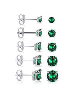 GEMSME18K White Gold Plated 4 Pong Round Clear Cubic Zirconia Stud Earring Pack of 5/6