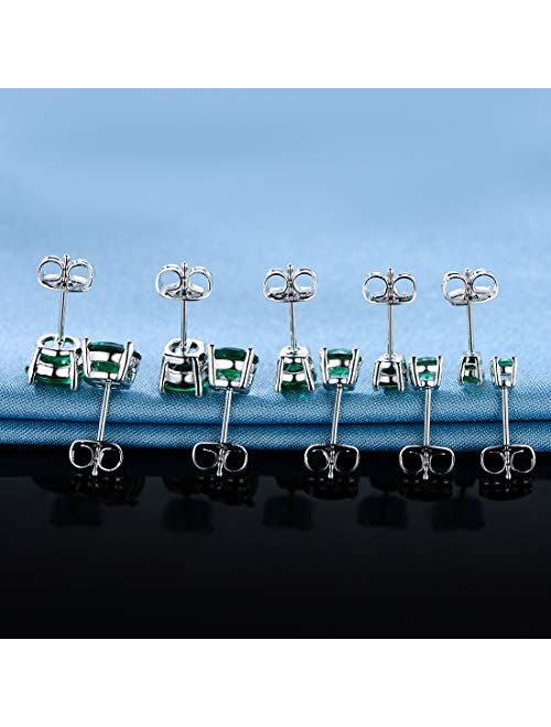 GEMSME18K White Gold Plated 4 Pong Round Clear Cubic Zirconia Stud Earring Pack of 5/6