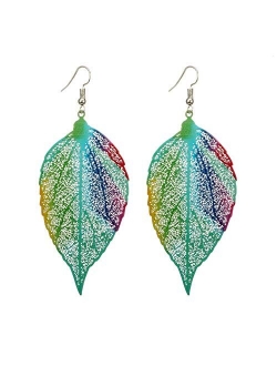 Afco Colorful Leaf Pendant Drop Hook Earrings Metal Hollow Statement Dangle Fashion Jewelry