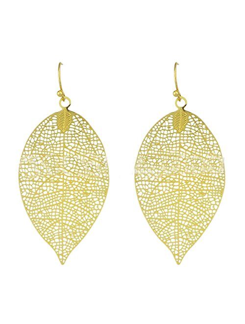 Afco Colorful Leaf Pendant Drop Hook Earrings Metal Hollow Statement Dangle Fashion Jewelry