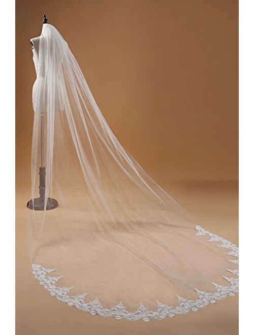 Babyonline White Ivory Lace Edge Cathedral Length Wedding Bridal Veil+Comb