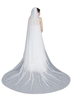 Wedding Bridal Veil with Comb 1 Tier Pencil Edge Cathedral Length 118"