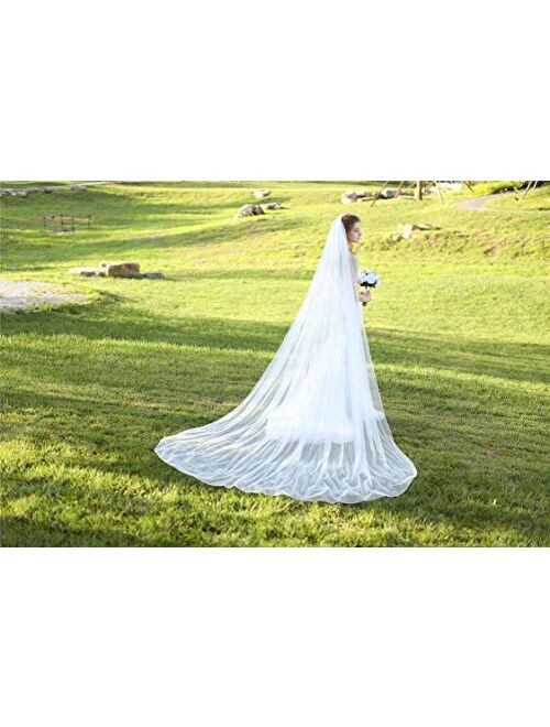 Wedding Bridal Veil with Comb 1 Tier Pencil Edge Cathedral Length 118"