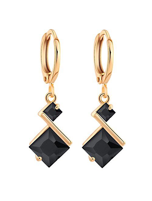 Yazilind 18K Gold Plated Cubic Zirconia Inlay Charming Hoop Dangle Earrings for Women Gift