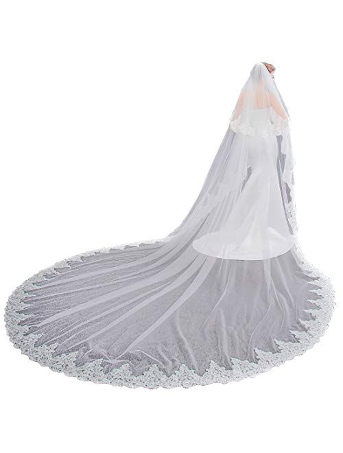 EllieHouse Women's 2 Tier Cathedral Lace Wedding Bridal Veil With Comb L01