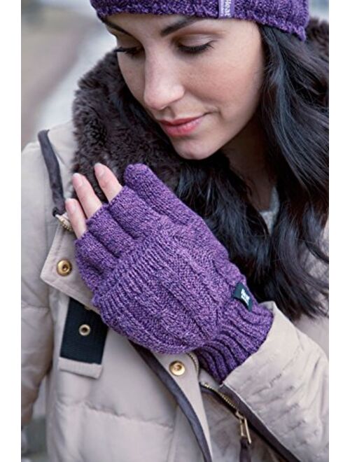 Heat Holders - Women's Thermal Converter Fingerless Cable Knit 2.3 Tog Gloves - One Size