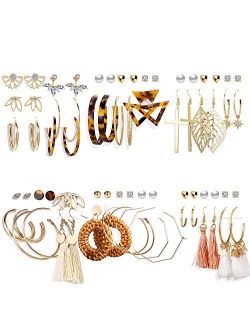 FINETOO 36 Pairs Assorted Multiple Earrings Set for Women Girls Tassel Dangle Earrings Lightweight Acrylic Hoop Drop Earrings Fashion Jewelry Valentine's Day Gift