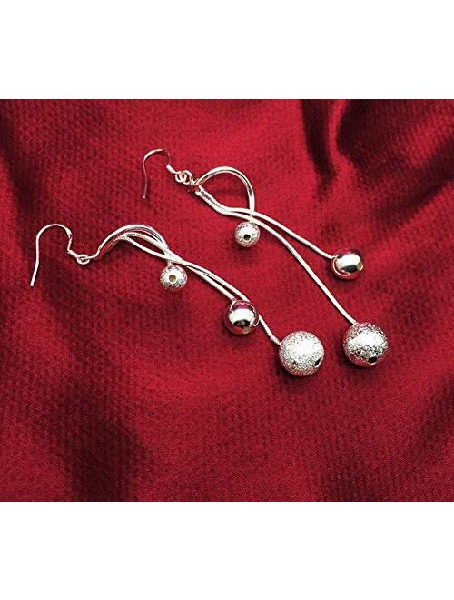 Comelyjewel 1pair Silver Earring Jewellery Woman Bohemian Style Sparkling Beads Long Pendant Ear Studs Dangle Lady Earring Lady Dress Accessories Love Gift Durable and Us