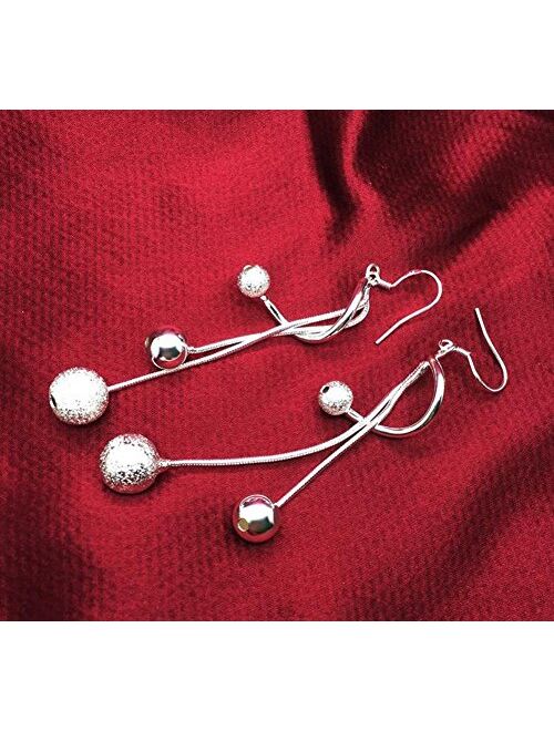 Comelyjewel 1pair Silver Earring Jewellery Woman Bohemian Style Sparkling Beads Long Pendant Ear Studs Dangle Lady Earring Lady Dress Accessories Love Gift Durable and Us