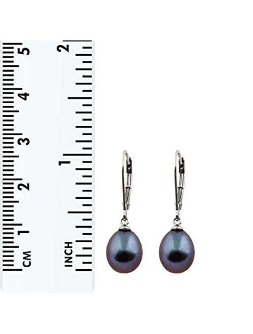 Splendid Pearls 925 Sterling Silver 8mm Genuine Pearls Freshwater Cultured Lever-back Dangle Earrings for Women