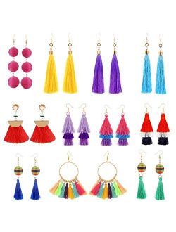 11 Pairs Colorful Tassel Earrings Dangle Earrings for Women Fashion - Thread Earrings Fringe Earrings for Teens - Womens Dangle Earrings Set-Tiered Tassel Earrings for Te