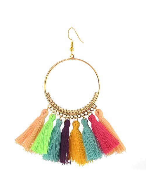 11 Pairs Colorful Tassel Earrings Dangle Earrings for Women Fashion - Thread Earrings Fringe Earrings for Teens - Womens Dangle Earrings Set-Tiered Tassel Earrings for Te