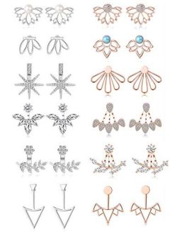Tornito 6-12 Pairs Lotus Flower Earring Studs Chic CZ Earrings Jackets For Women Silver Rose Gold Tone