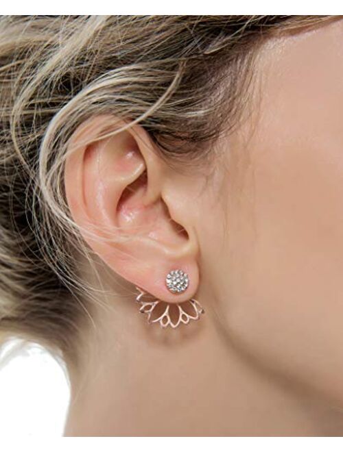 Tornito 6-12 Pairs Lotus Flower Earring Studs Chic CZ Earrings Jackets For Women Silver Rose Gold Tone