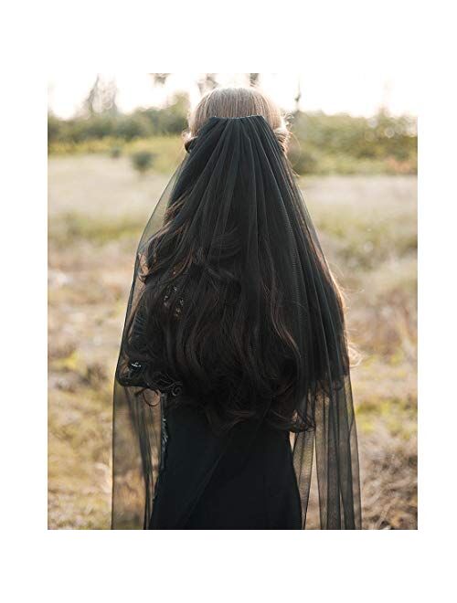 Fangsen Wedding Bridal Veil with Comb 1 Tier Bridal Fingertip veil