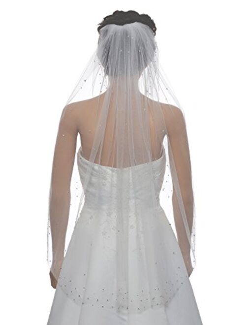 1T 1 Tier Stardust Rhinestone Crystal Bridal Wedding Veil Fingertip Length 36"