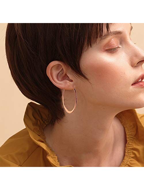 3 Pairs Flattened or Round Hoop Earrings, Gold Plated Rose Gold Plated and Silver Stainless Steel Big Hoop Earrings for Women Girls