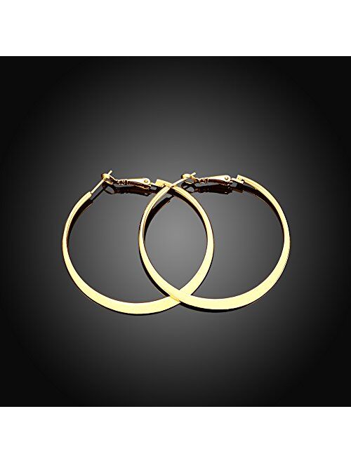 3 Pairs Flattened or Round Hoop Earrings, Gold Plated Rose Gold Plated and Silver Stainless Steel Big Hoop Earrings for Women Girls