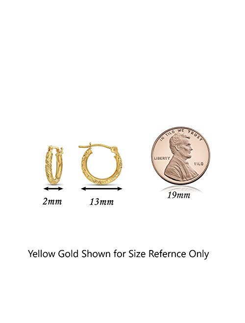TILO JEWELRY 14k Gold Hand Engraved Diamond-cut Round Hoop Earrings, (0.5 inch Diameter)
