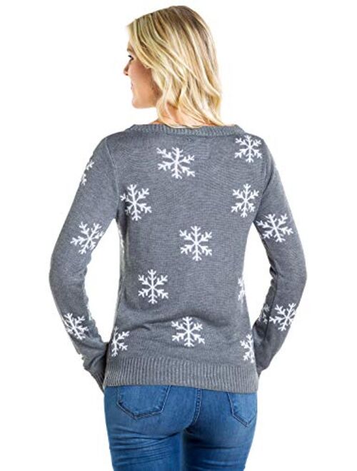 Tipsy Elves Women's Sequin Snowman Christmas Sweater - Gray Snowflake Embellished Christmas Sweater