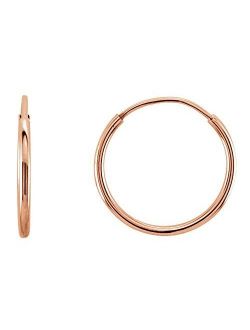 14K Gold Thin Continuous Endless Hoop Earrings, 10-24mm (1mm Tube)