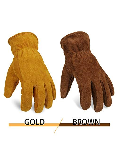 OZERO Work Gloves Winter Insulated Snow Cold Proof Leather Glove Thick Thermal Imitation Lambswool - Extra Grip Flexible Warm for Working in Cold Weather for Men and Wome