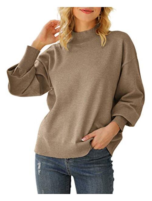 WEACZZY Women's Mock Neck Sweaters Drop Shoulder Long Sleeve Loose Pullover Knit Jumper