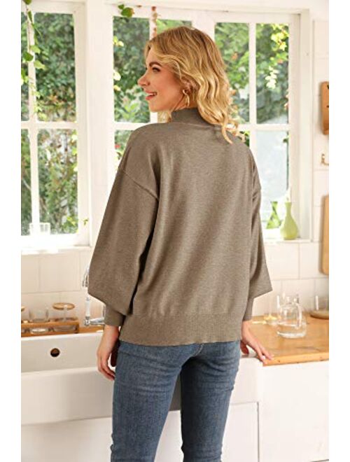 WEACZZY Women's Mock Neck Sweaters Drop Shoulder Long Sleeve Loose Pullover Knit Jumper