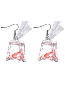 KISSFRIDAY Resin Goldfish Shape Fish Water Bag Hook Drop Earrings For Women And Girls