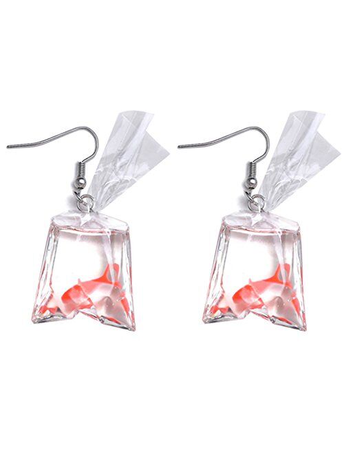 KISSFRIDAY Resin Goldfish Shape Fish Water Bag Hook Drop Earrings For Women And Girls